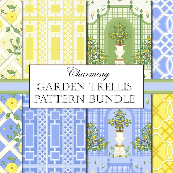 Garden Trellis Digital Papers, Seamless Repeat Patterns, Garden Theme Digital Designs, Scrapbook Paper Garden Party Invitation Designs