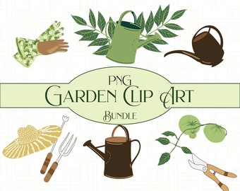 Garden Clip Art Bundle: Wheel Barrow, Watering Cans, Garden Tools, Natural Elements, Plants, Garden Signs and More!