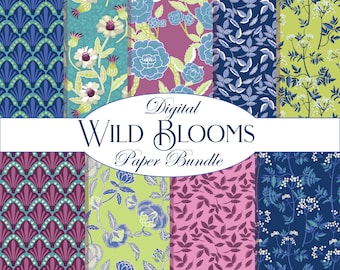 Bohemian Floral Digital Paper: Teal & Purple Scrapbook Patterns (Digital Download)