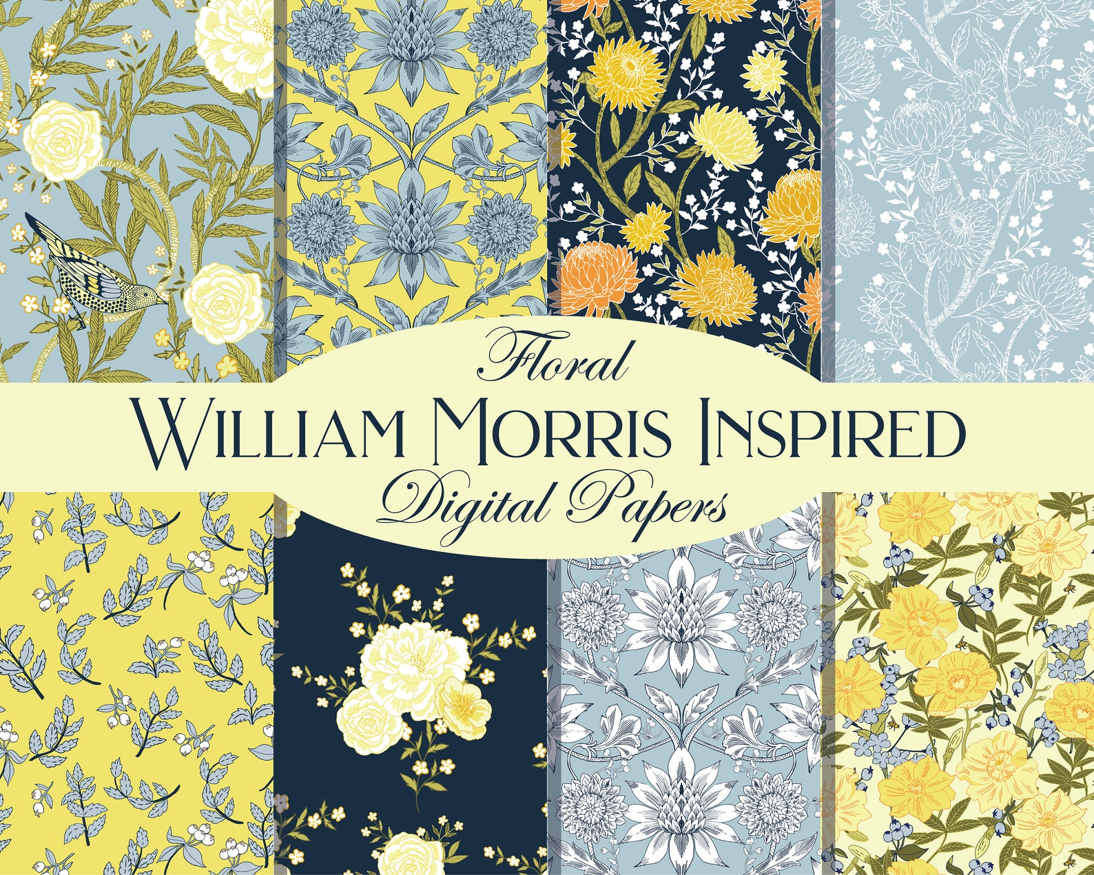 William Morris Inspired Floral Digital Papers Instant Download Bundle ...