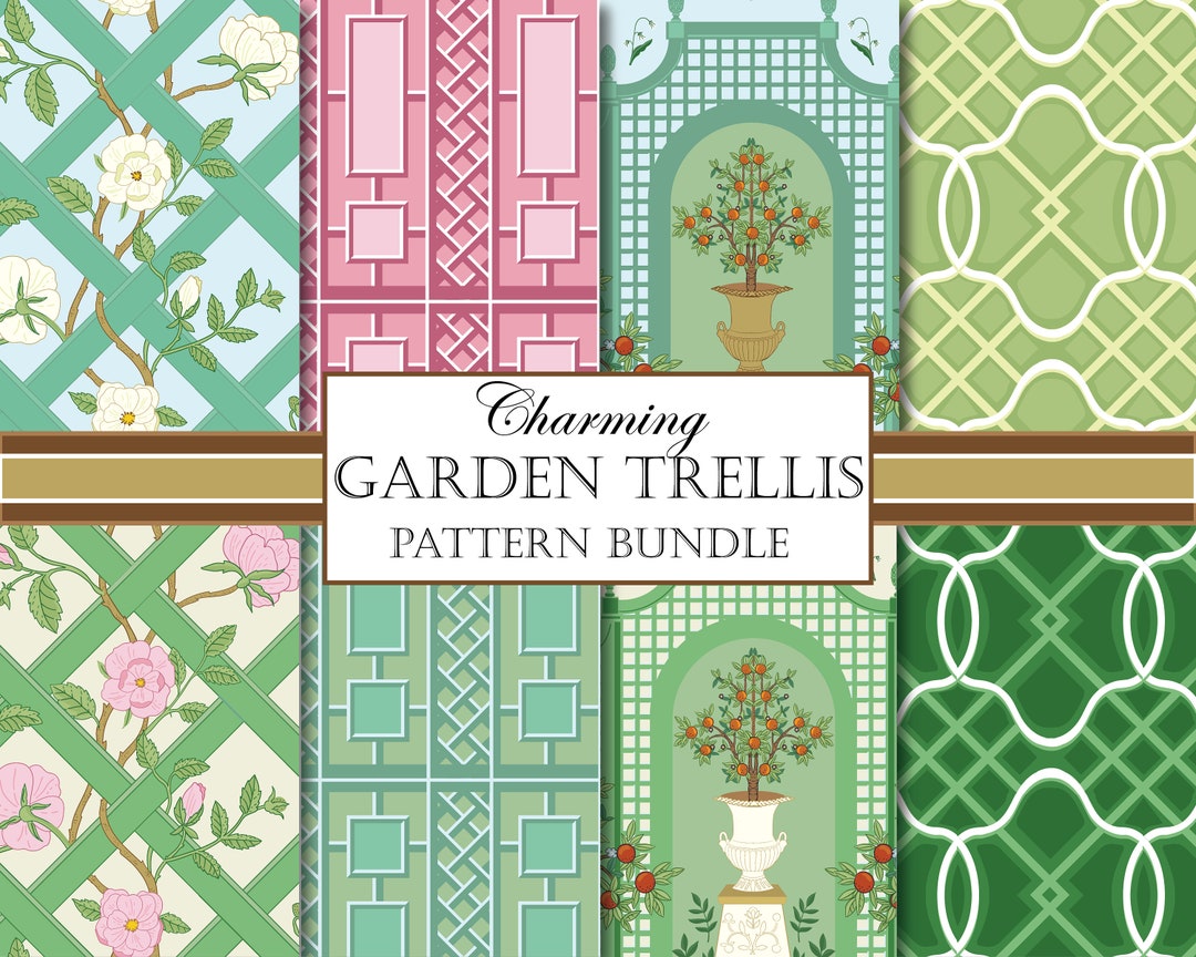 Garden Trellis Digital Papers, Garden Scrapbook Paper, Preppy Digital ...