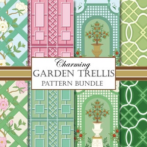 Garten Rankgitter Digitale Papiere, Garten Scrapbook Papier, Preppy Digitale Designs, Grandmillenial Muster, Digitales Scrapbook Papier