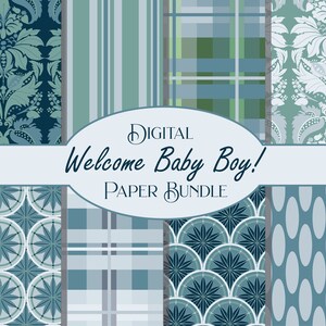 Baby Boy Digital Papers | Baby Shower Blue Patterned Scrapbooking Craft Paper - Digital Download Paper Repeat Pattern Seamless Designs