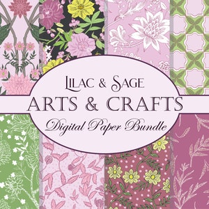 William Morris Style Digital Papers,  Lilac and Sage Instant Download Digital Scrapbooking Papers,  Arts and Crafts Decoupage Purple Green