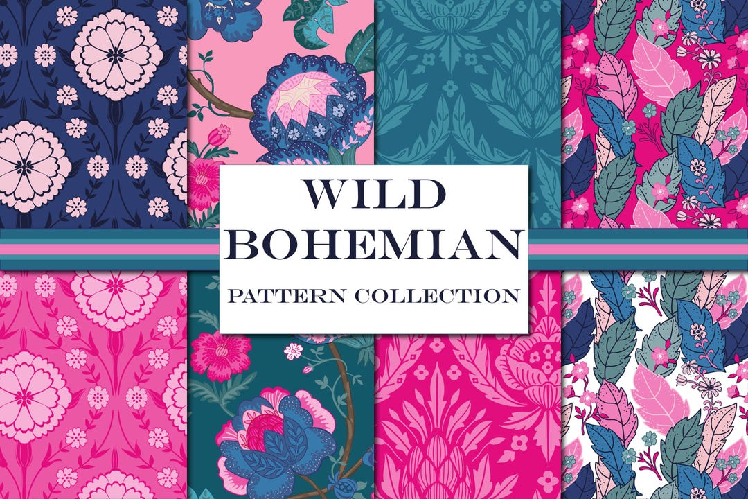 Boho Digital Paper: Pink & Teal Seamless Pattern Collection (PNG) - Etsy
