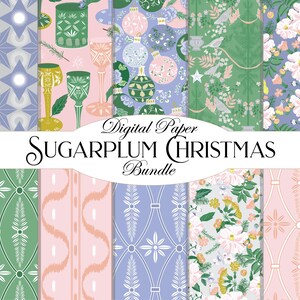 Pacote de papel digital de Natal Sugarplum Padrões de repetição de Natal em pastel - Pacote de designs de download instantâneo