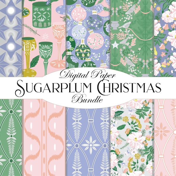 Lot de papier numérique de Noël Sugarplum Motifs de Noël pastel répétés - Lot de motifs en téléchargement immédiat