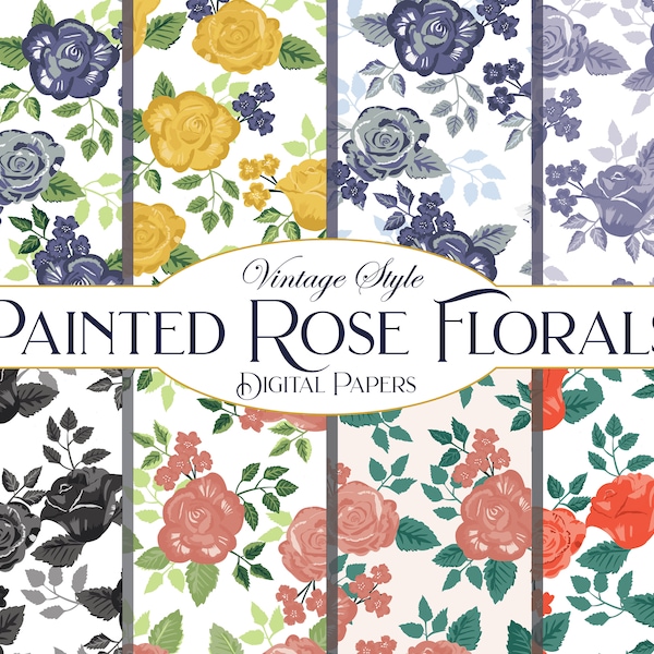 Vintage Painted Roses Digital Paper: Seamless Floral PNG (Digital Download)