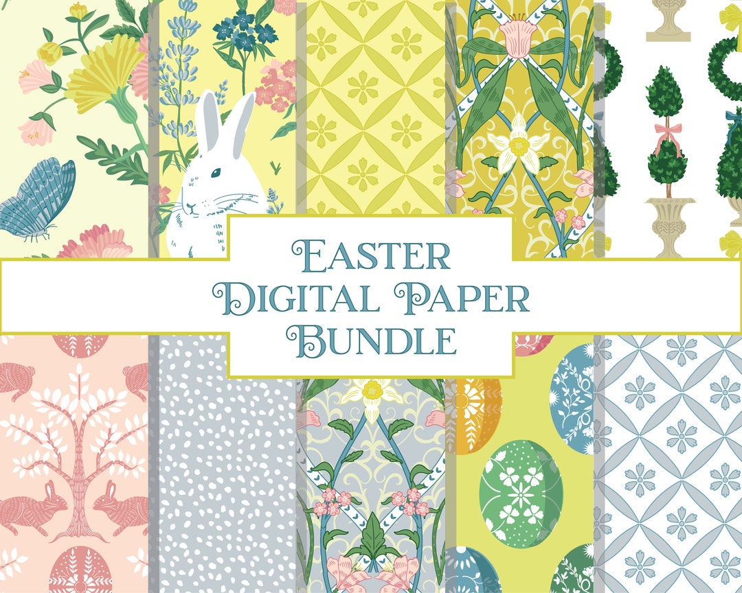 Easter Digital Paper Bundle: Bunnies, Eggs, and Florals (instant ...