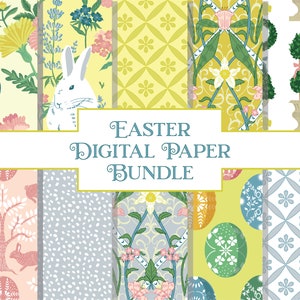 Papier numérique de Pâques, lapins jonquilles oeufs de Pâques papier de scrapbooking, motifs de papeterie, motifs répétés sans couture, téléchargement immédiat