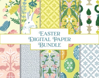 Digitalt påskpapperspaket: Kaniner, ägg och blommor (direkt nedladdning)