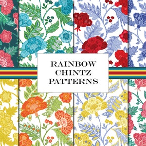 Rainbow Chintz Digital Paper: Indian Block Print, Seamless Patterns (Digital Download)