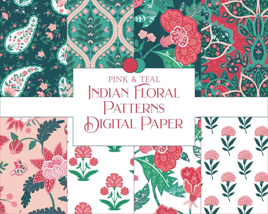 Boho Pink & Teal Digital Paper: Indian Floral (digital Download) - Etsy