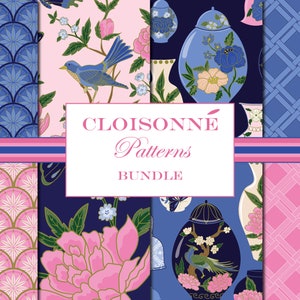 Chinoiserie digitale papieren Cloisonne stijl papieren porselein Design Scrapbooking ontwerpen afdrukbare Instant Download roze en blauw papier