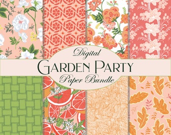 Paquete de papel digital Garden Party, descarga instantánea, patrones repetidos, floral, primaveral, pomelo, paquete de papel digital, scrapbooking o sitios web