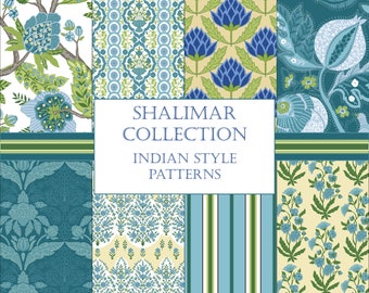 Indisches Floralpapier: Blau-Grüne Paisley-Muster (Digital Download)