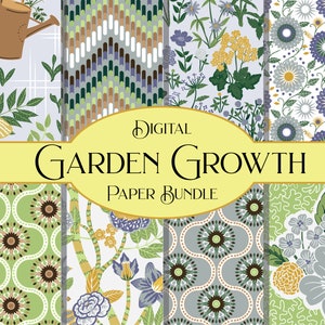 Garden Growth Garden Tools Garden Flowers Scrapbooking Digital Paper Bundle - Instant Download Scrapbook Papers - Repeat Patterns