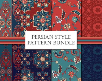 Persian Style Digital Papers - Persian Rug Design - Persian Printable Paper - Repeat Pattern Design - Scrapbook Paper Iranian Style