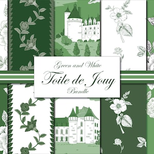 Patrones Toile De Jouy - Patrones sin costuras - Papeles digitales - Patrón Toile verde para textiles, papel, papel pintado - Patrones franceses elegantes