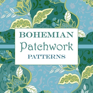 Impressions numériques sur papier patchwork bohème, papier à motifs vert et bleu, motif répété sans couture, motifs de style indien, style d&#39;impression de bloc