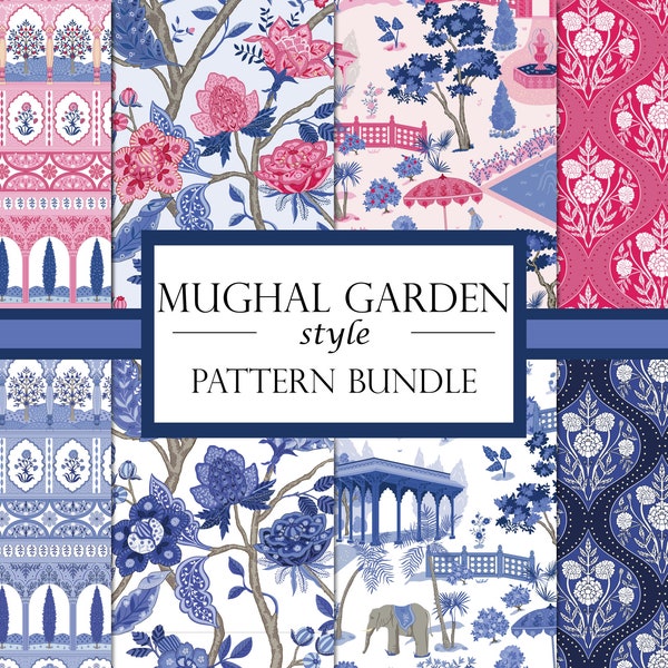 Indian Pattern, Digital Patterns India, Mughal Garden Designs, Digital Paper Bundle, Printable, Instant Download