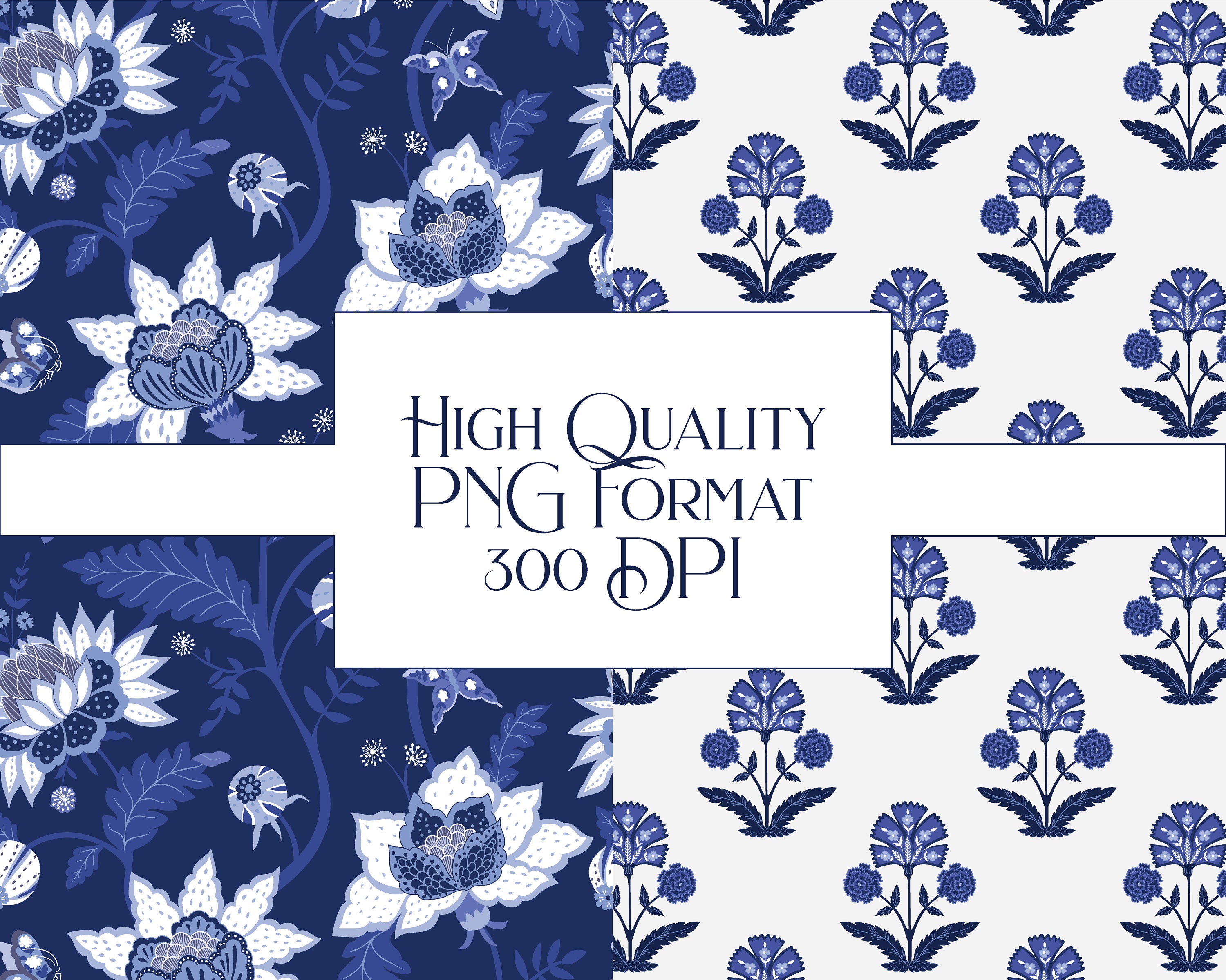 Boho Pattern Digital Paper Blue and White Wallpaper Chintz - Etsy