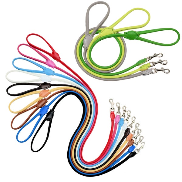 Real Soft Rolled Leather Dog Leads Leashes HandMade COLORFUL