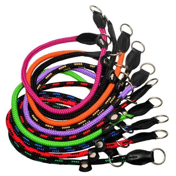 Dog Slip Choker Collar HandMade STRONG ROLLED ROPE with Black Leather Finish