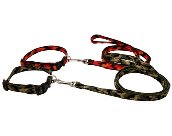 SET Dog Lead / Leash and Collar Camouflage; Camo Green & Camo Orange Puppy Dog Lead Collar Nylon Webbing