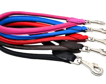 Short Lead Leashes Hand Loop Real Leather ROLLED Dog COLORFUL Hand Made