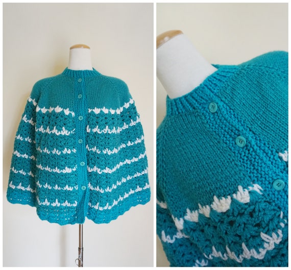 1970s Crochet Cape in Blue