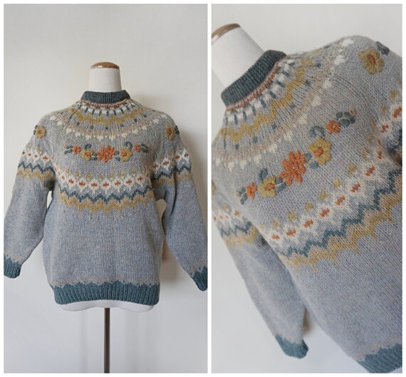 Incredible 70s Floral Fair Isle Jumper