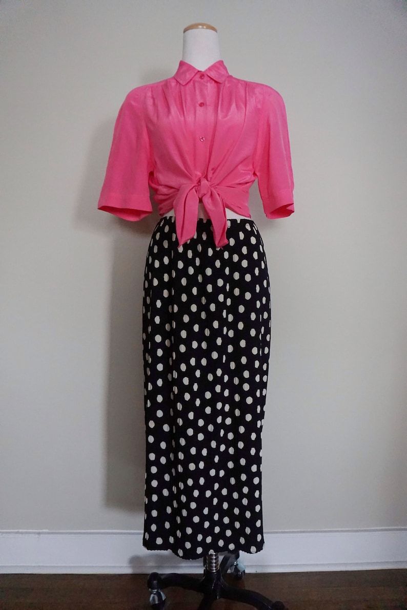 1980s Plisse Polka Dot Midi Skirt