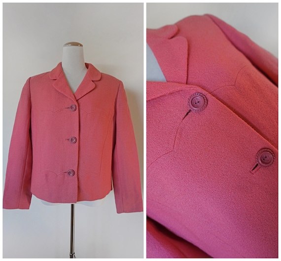 Size M Pockets Coral Pink with White Spots Lightweight Spring Coat 80s 90s Esprit Jacket Linen