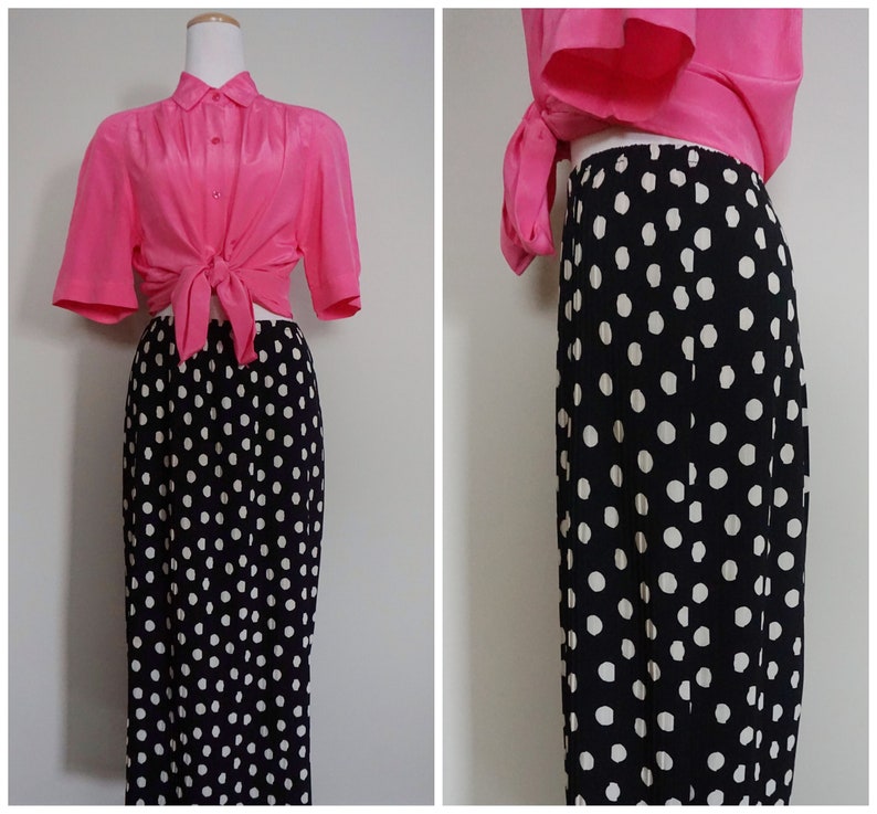 1980s Plisse Polka Dot Midi Skirt