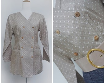 1980s Taupe Blouse | Polka Dot | French Chic