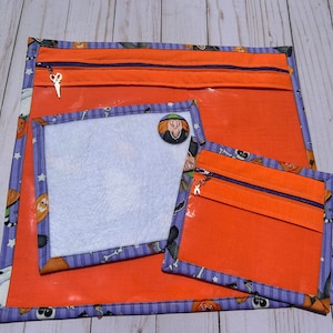 NEW Monster with stars Handmade project bag with matching small notions bag, thread bed, and needle minder