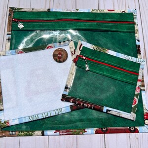 NEW Christmas Handmade project bag with matching small notions bag, thread bed, and needle minder