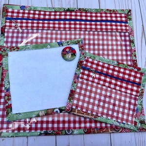 NEW Patriotic Handmade project bag with matching small notions bag, thread bed, and needle minder