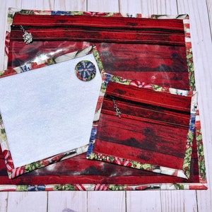 NEW Christmas in July Handmade project bag with matching small notions bag, thread bed, and needle minder