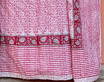 Handmade Kantha Quilted Throw, Block Printed Jaipuri Throw, Indian Bedspread, Artisan Home Decor, Bohemian Style,Kantha Throw,Jaipuri Kantha
