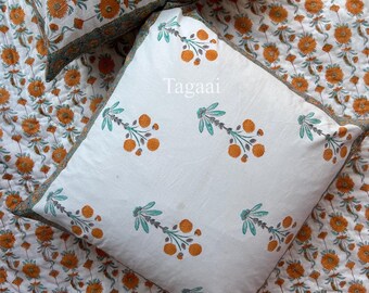 Block Printed Cushion Cover-Floral Cushion Covers-Indian Block Printed Cushion Cover-Cushion Covers-Decorative Pillows-Reversible Cushion