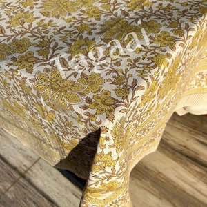 Cotton Rectangle Block Print Floral Tablecloth, Indian Decorative Vintage Dining Table Cover, Kitchen Housewarming Wedding gifts, Home Decor