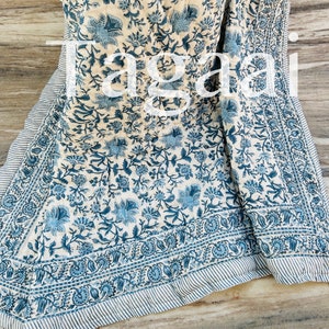 Indian Reversible Quilt/Jaipuri Razai/Soft Quilt/Hand Block Print Quilt /Jaipuri Famous Quilt/Queen Blue Quilt/Cotton Quilt/Reversible Quilt