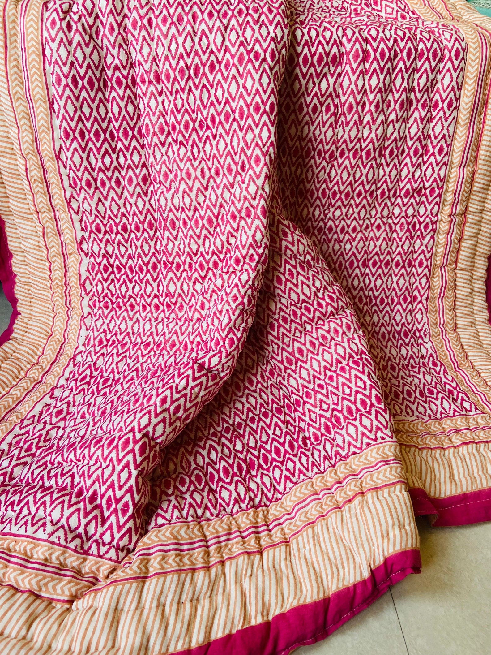 Hand Block Print Quilted Bedspread Queen Quilt Indian Cotton Etsy