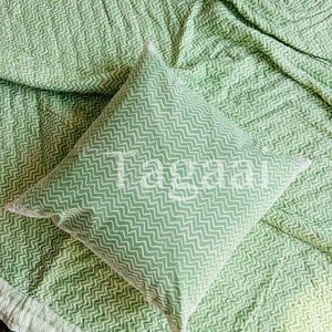 Green Block Print Pillow Cover: Bohemian Jaipur Cushion, Geometric Throw
