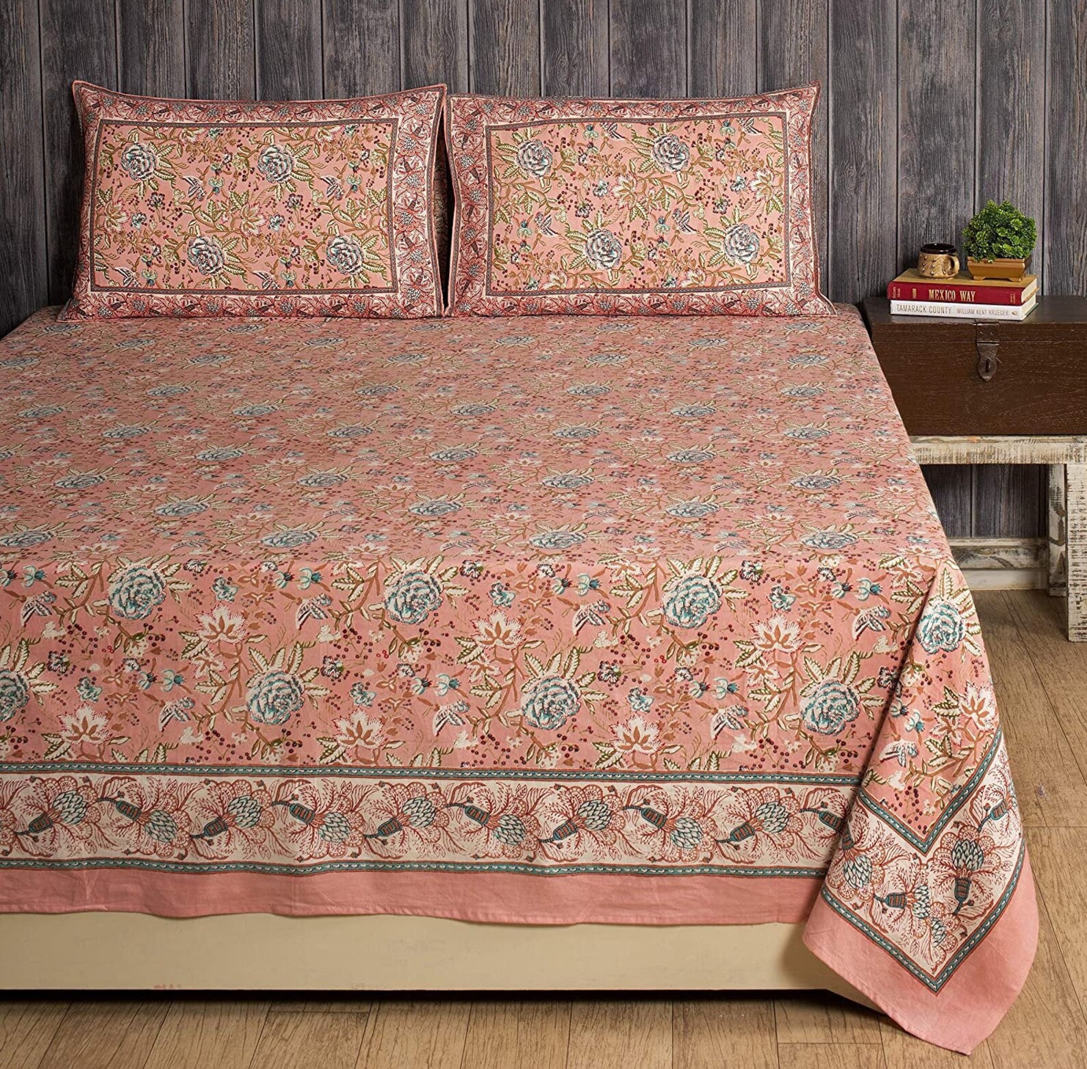 Indian Flat Block Printed Bedsheet With 2 Pillows Case Etsy