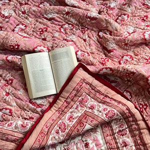 Block Print Cotton Quilt: Reversible Floral Jaipur Razai