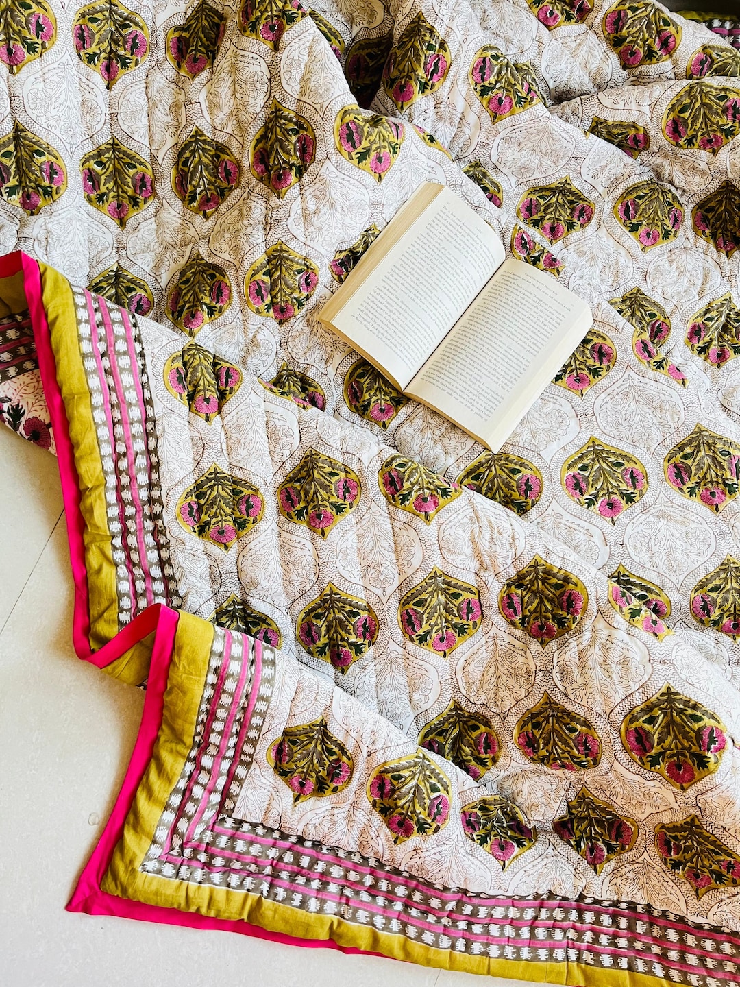 Indian Kantha Quilt Handmade Kantha Throw Cotton Blanket Queen Kantha