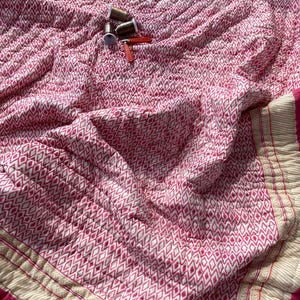 Pink Girls Bedding Block Printed Cotton Quilt, Indian Jaipuri Razai Blanket, Reversible Cotton Quilt, King Size Comforter Throw Boho